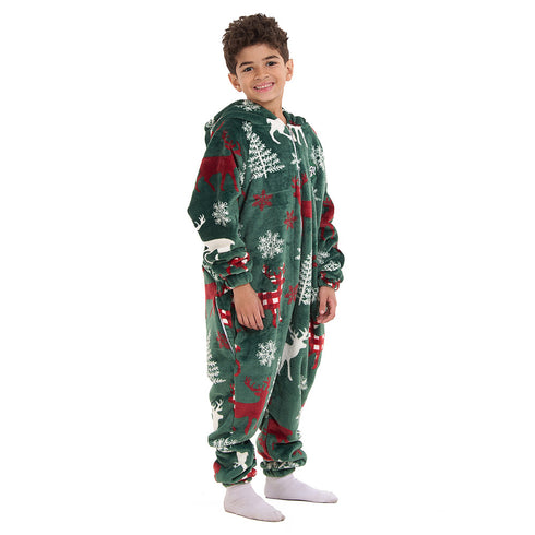 Snuggs Kids Blanket Onesie Green Christmas Deer